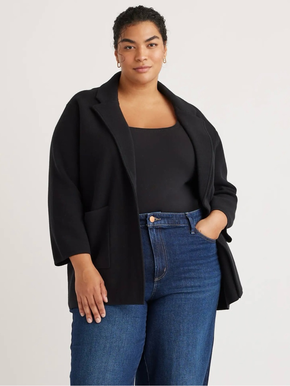 Quince 100% Organic Cotton Knit Blazer Black Size 2XL